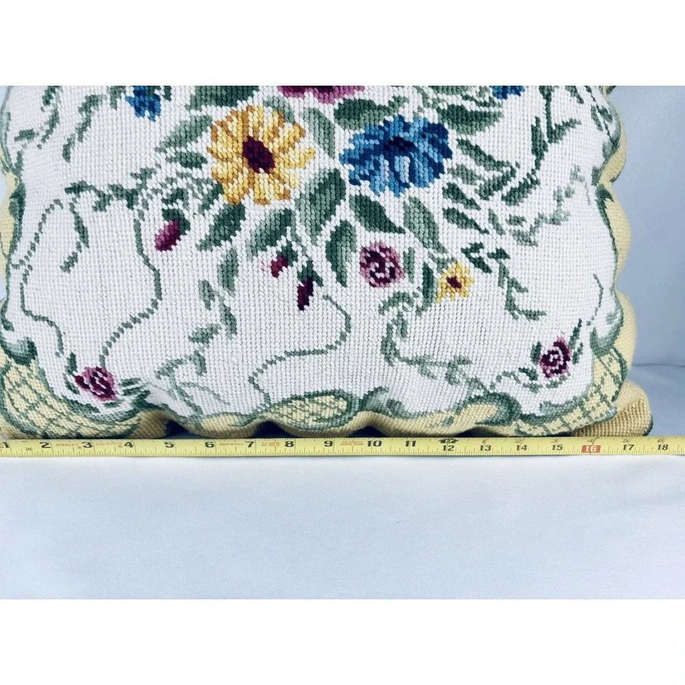 Needlepoint Pillow - Floral Design, Velvet Back, Cottagecore Flowers Grannycore